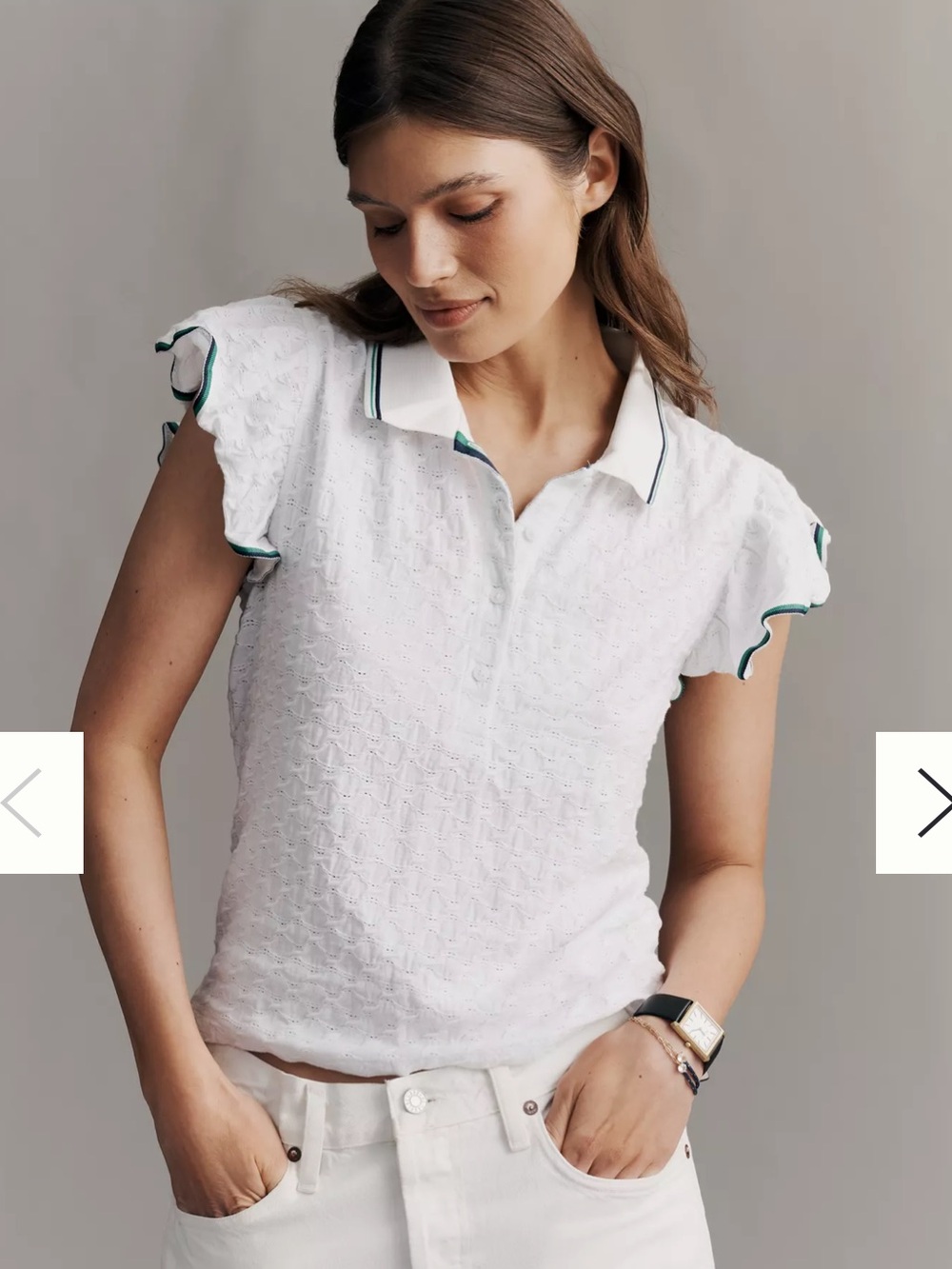 NWT Anthropologie MARVE Fluttered Sleeve Polo Tee